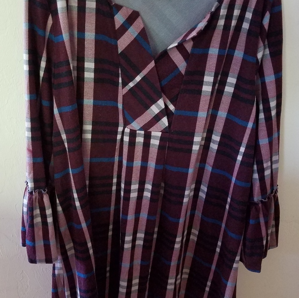 Plaid mid thigh length cracker barrel tunic